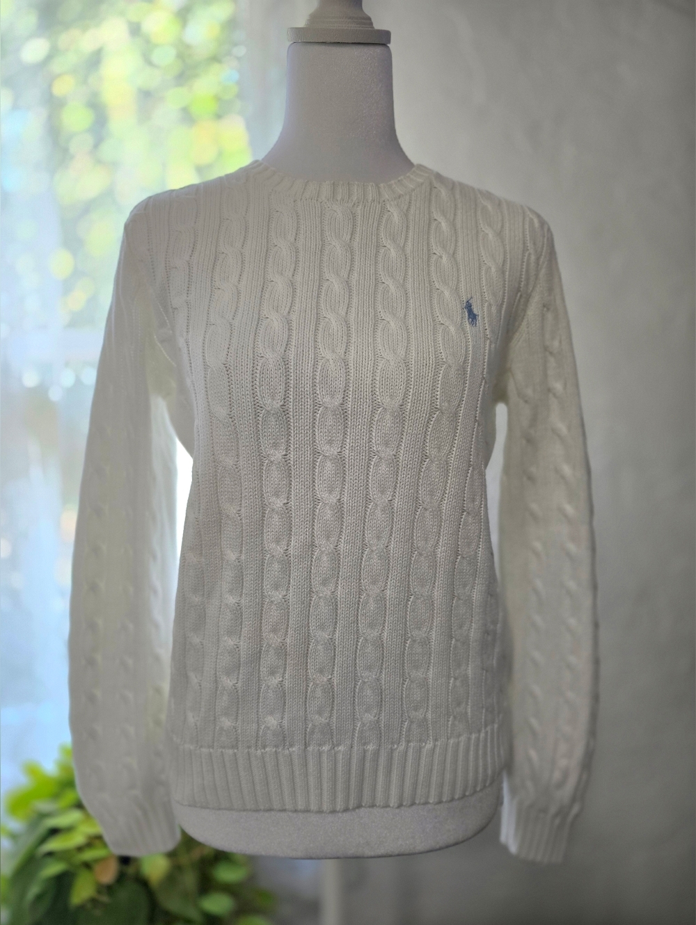 Ralph Lauren Cable-Knit Crewneck Sweater with Polo Emblem
